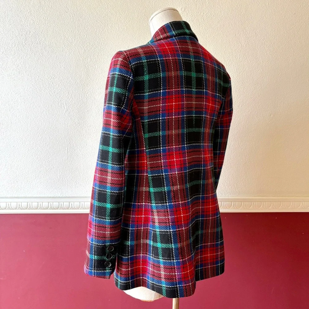 New Talbots Petite Tartan Plaid Sequin Wool Blend Double Breasted Open Blazer 2P